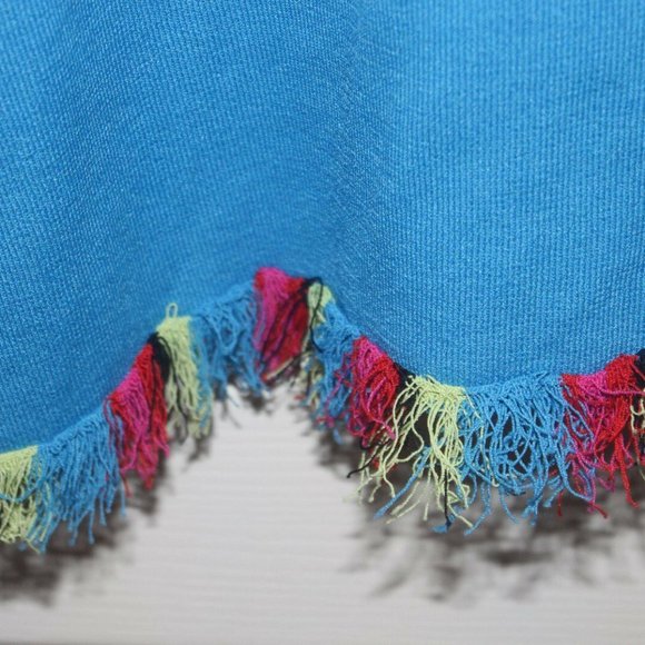 Alfred Dunner aqua red stripe faux sweater set eyelash trim Small EUC - Picture 5 of 5